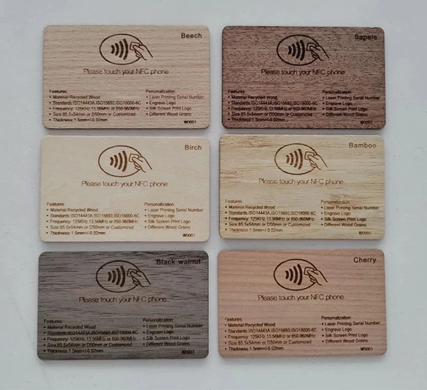  Экологичная NFC NTAG213 стандартная деревянная RFID смарт-карта с индивидуальной печатью визитная карта для управления