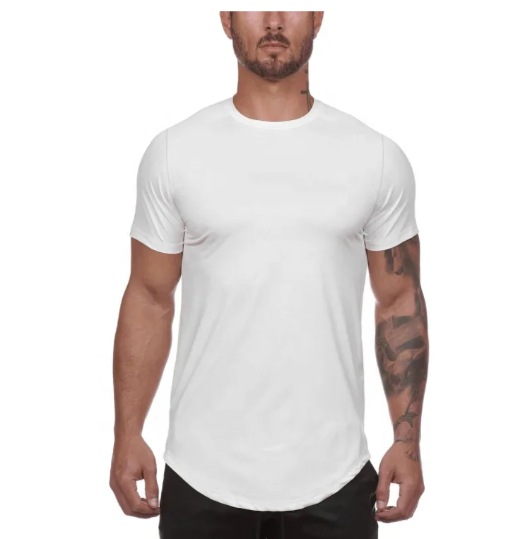 Latest Curved Hem T Shirt Stree Style Mens Longline Polyester Quick Dry Gym Long Line T Shirts For Men