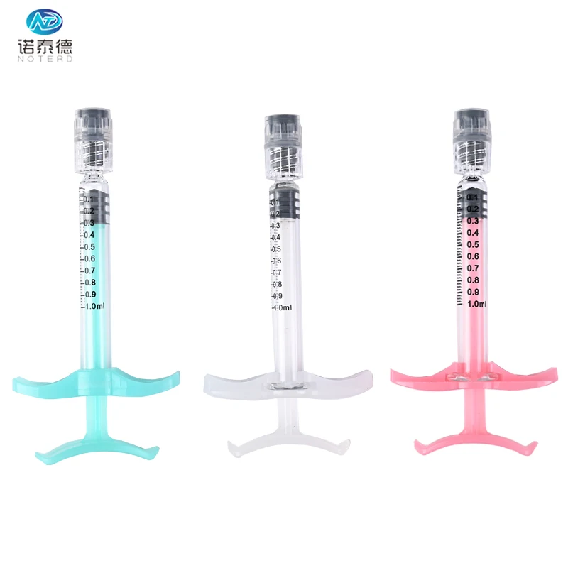 Premium quality 1ml hyaluronic acid borosilicate glass syringes with finger grip
