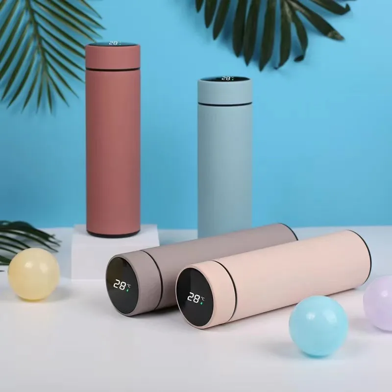 Rubber paint insulation cup intelligent temperature display Macaron vacuum flask stainless steel gift cup customized logo