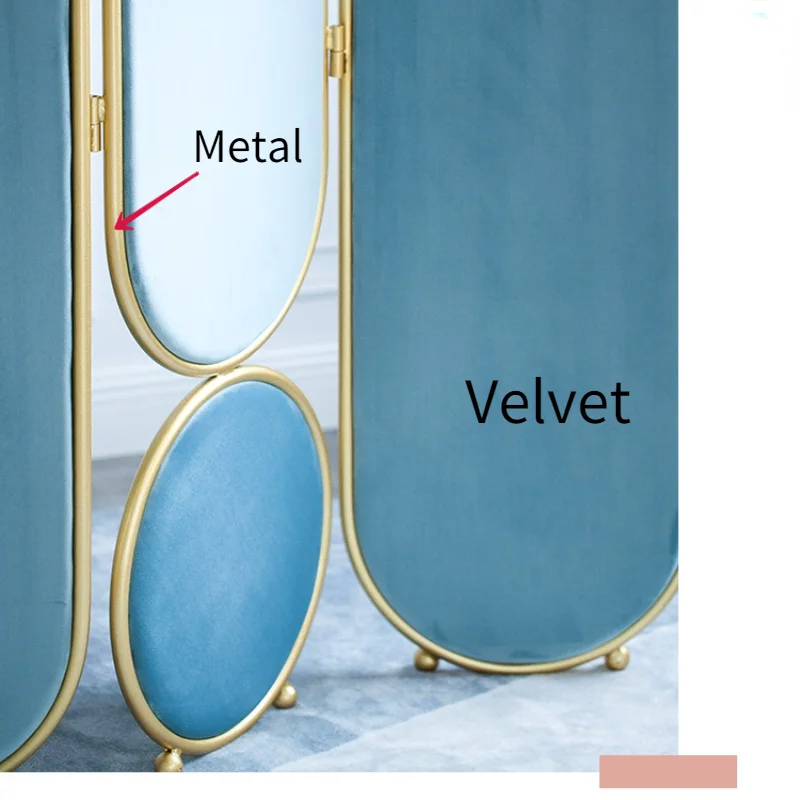 New Type Top Sale Nordic Metal Velvet Folding Decoration Divider Partition Screen for Home