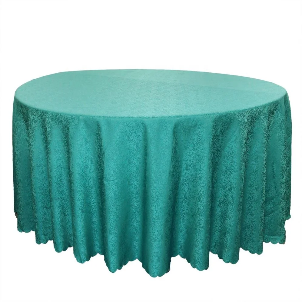 Round polyester damask emerald green tablecloth party