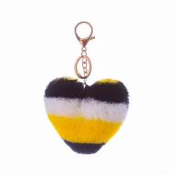 Rainbow Heart Shape Pompom Heart Shape Keychain Fur Pom Pom for Bag Keyring