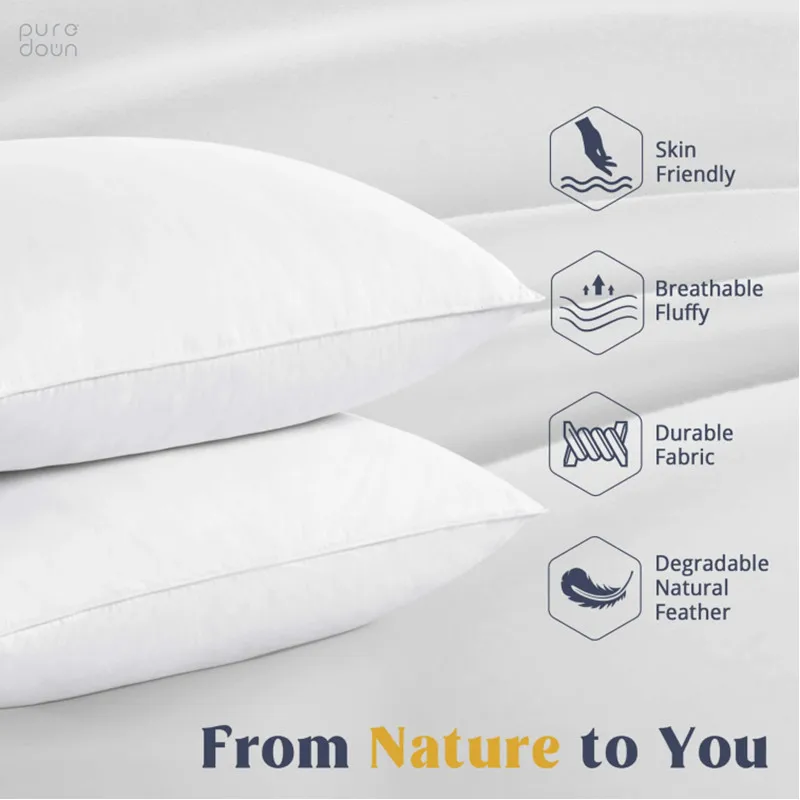 Goose Feathers and Down White Pillows with 100% Cotton Cover bed sleeping Standard Size duvet throw pillow cushion Set of 2