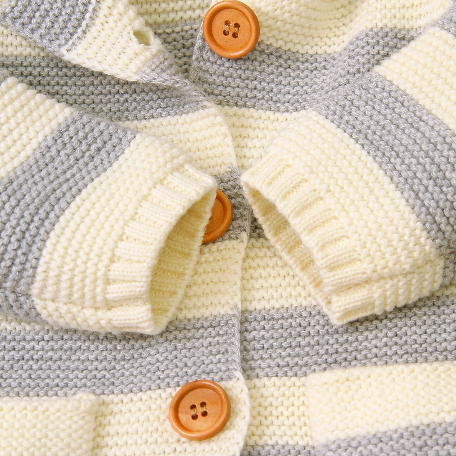 
Custom New Design Baby Girls Boys Winter Cotton Jackets Coats Knitted Stripped Cardigan Sweater Hooded with Ears 