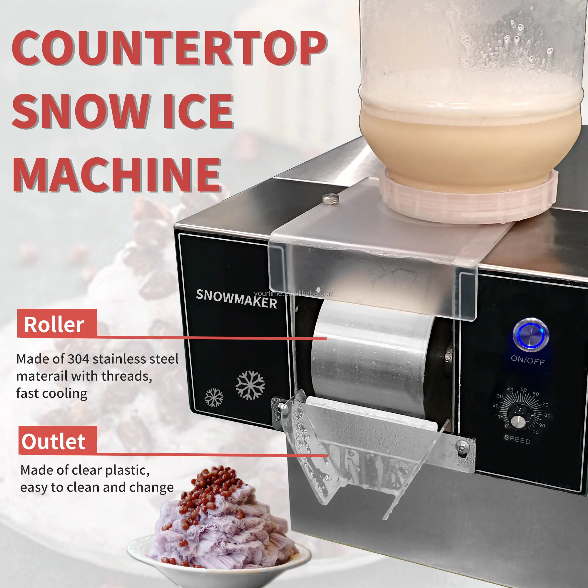 Yourtime 170KG/DAY Hot Sale Automatic Flake Ice Shaver Manufacturing Korean Bingsu Ice Milk Snow Shaving Machine