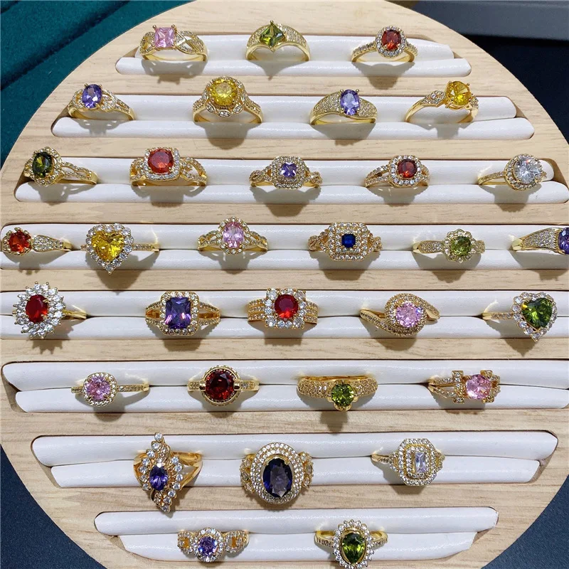 20 Kinds Luxurious Gold Plated Brass Zodiac Rings Cubic Zirconia Rings Adjustable Freshwater Pearl Wedding Bands Rings for Women