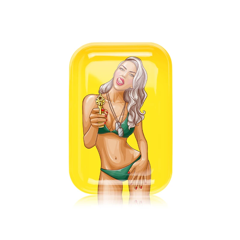 Gunter Wholesale High Quality Fully Custom Logo Printed Plain Tobacco Metal Herb Tin Rolling Tray Smoking Accessories Plates