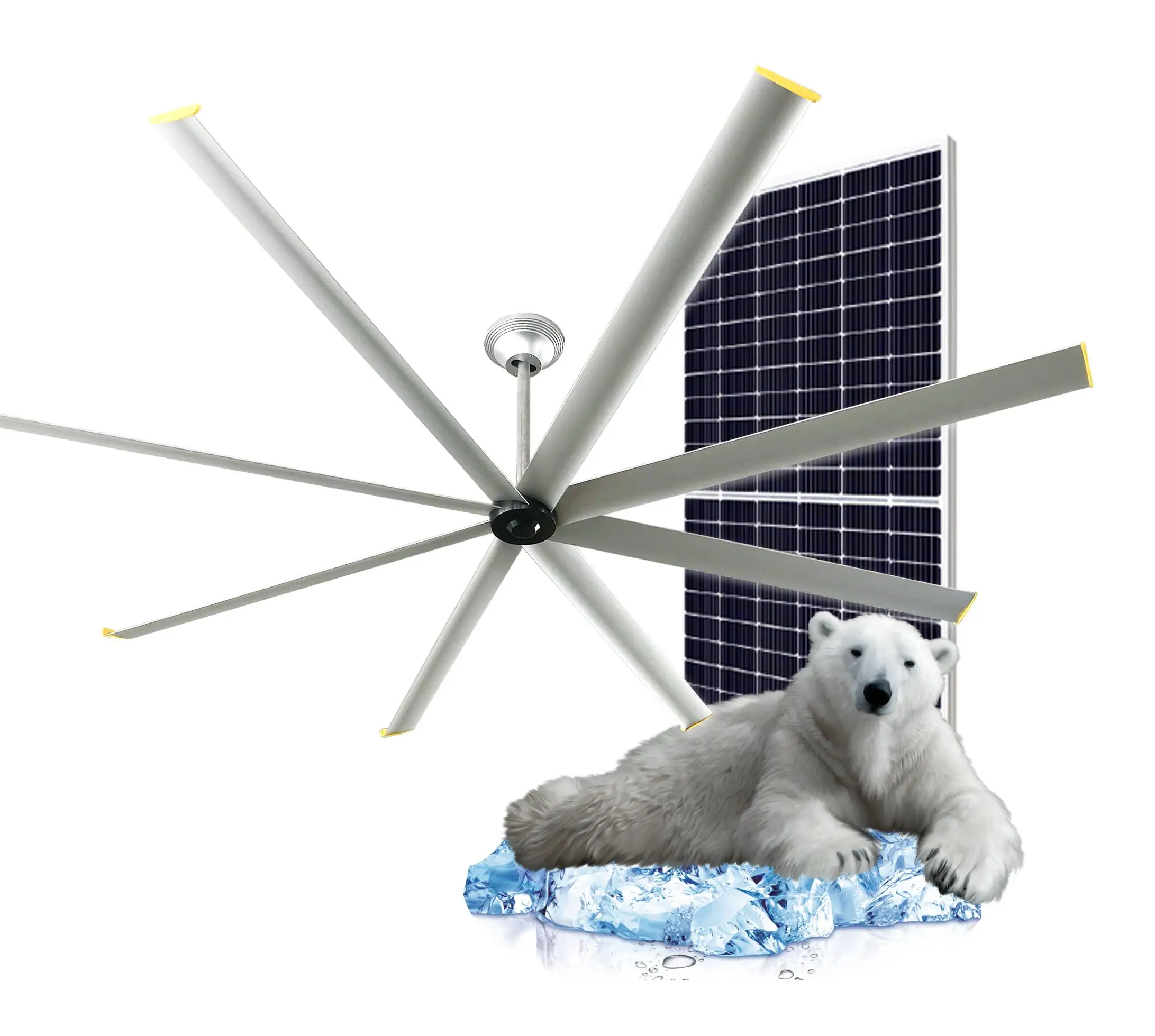 DC 36V solar industrial cooling fan solar air conditioner aluminum HVLS industrial ceiling fan solar air circulator