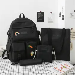 Factory custom student Korean style student nylon schoolbag set four piece set beige pop girls school schoolbag backpack