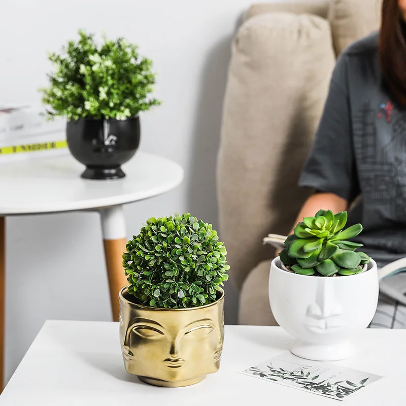 Nordic ceramic human face potted plant vase home soft decoration living room decoration succulent flower pot container