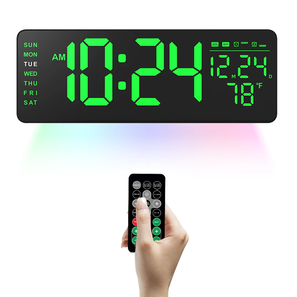 Large Screen Digital Wall Clock With Indoor Temperature Nordic Simple Living Room Wall Desk Led Alarm Clock with Remote Control
