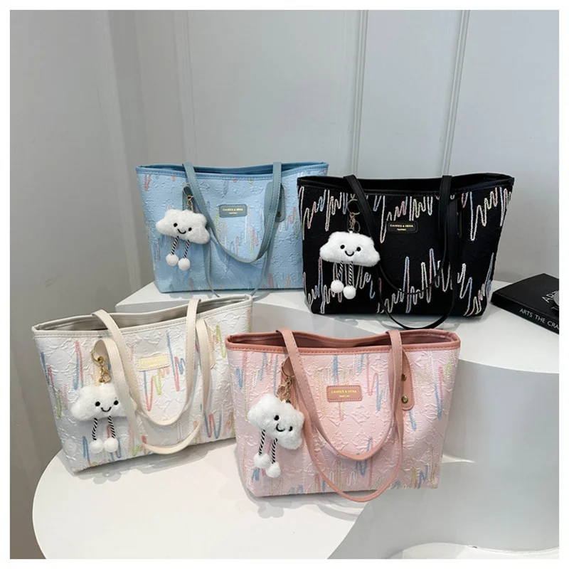 High Quality Large Inwrought Canvas Tote Bags for Ladies with Rainbow Colors