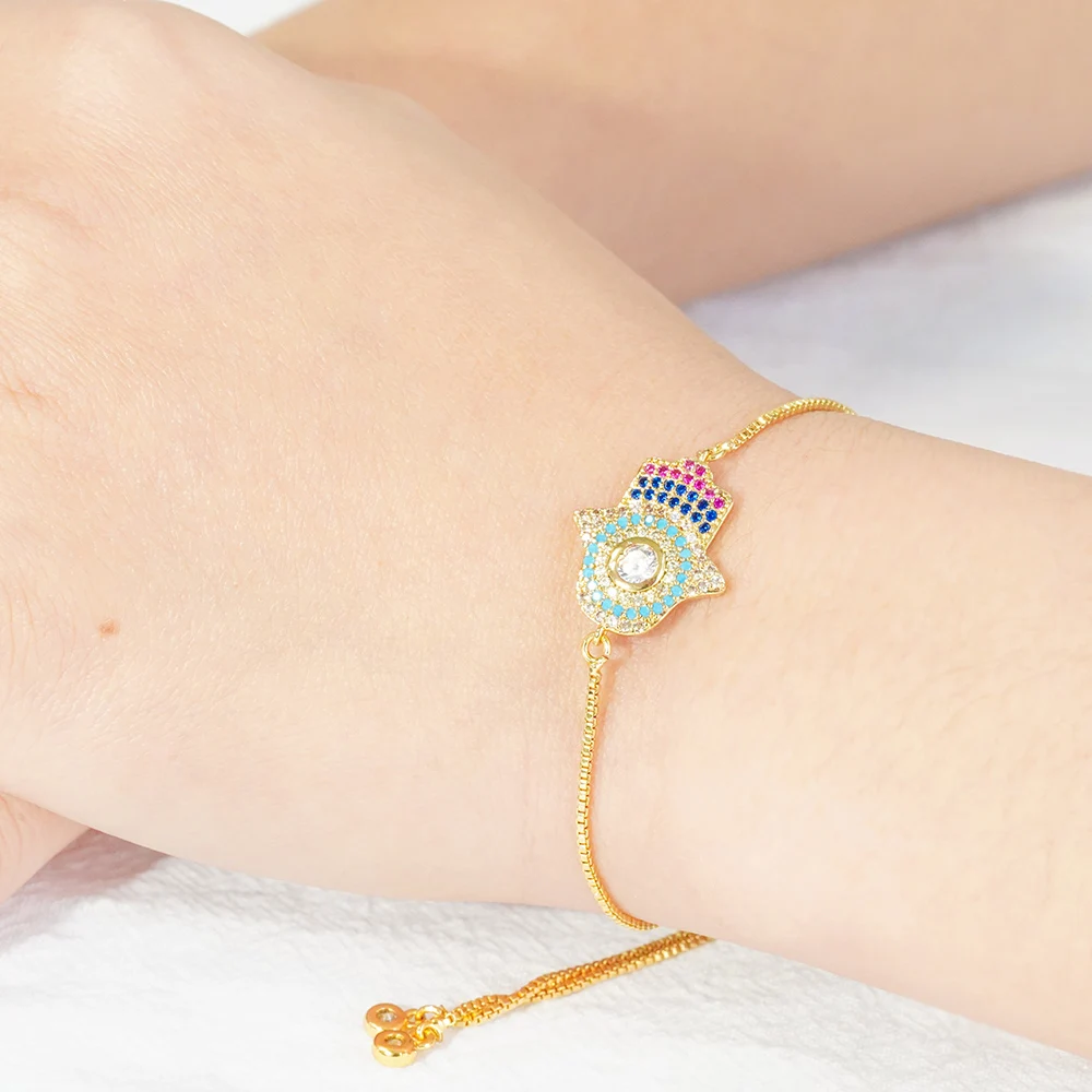 micro paved cz charm bracelet women adjustable chain brass bracelet accessories women wholesale ladies gold-plated bracelets diy