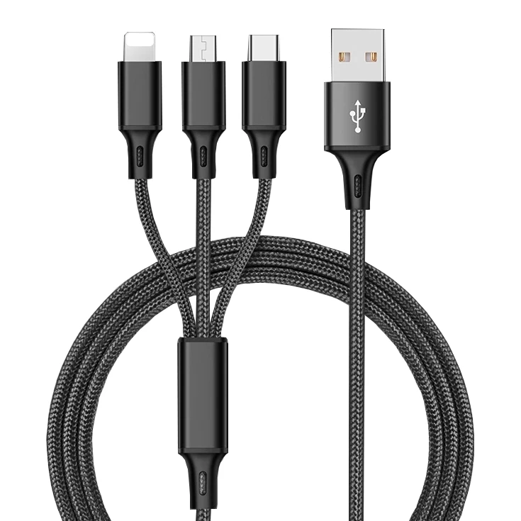 Лидер продаж на Amazon 2019 нейлоновый Плетеный Usb-кабель 3 в 1 для зарядки iPhone Micro Type