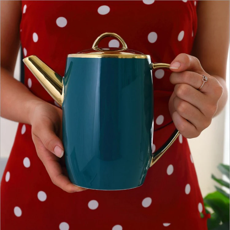 Новое поступление, зеленый, золотой обод, 8 шт., с шестью чашками и подносом, керамические чайные наборы с чайником в подарок