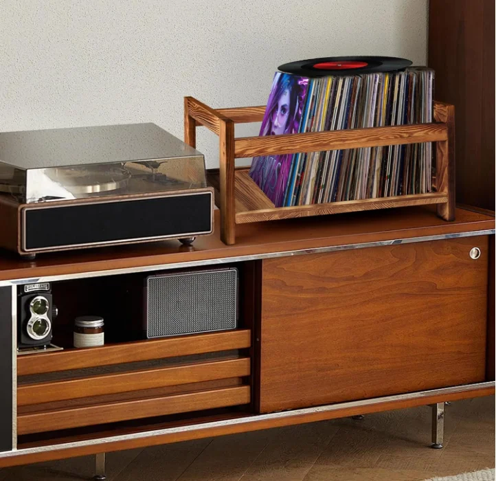 Vinyl Record Storage Organizer Fits 7-12 Albums DVD CD Ideal Retro Home Decor Player Wooden Box Magazine File Holder Crate Racks