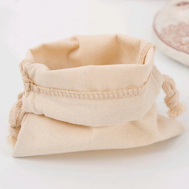 Custom logo draw string bag calico muslin cotton canvas drawstring bag with cotton string for gift storage