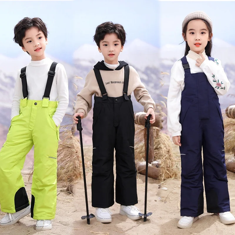 Winter New Children Ski Pants Girls Boy Overalls Snowboard Pants Thickened Warm Kids Jumpsuits Ski Trousers Windproof Waterproof