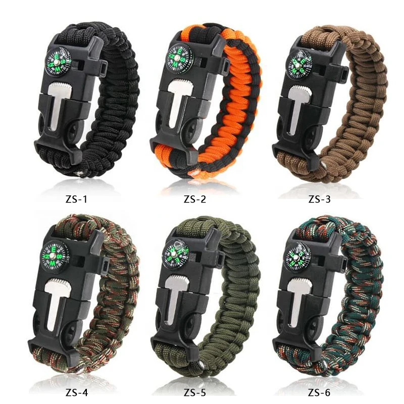 Outdoor  Emergency Bracelet Flint Fire Starter Compass  Bracelet Knife Scraper