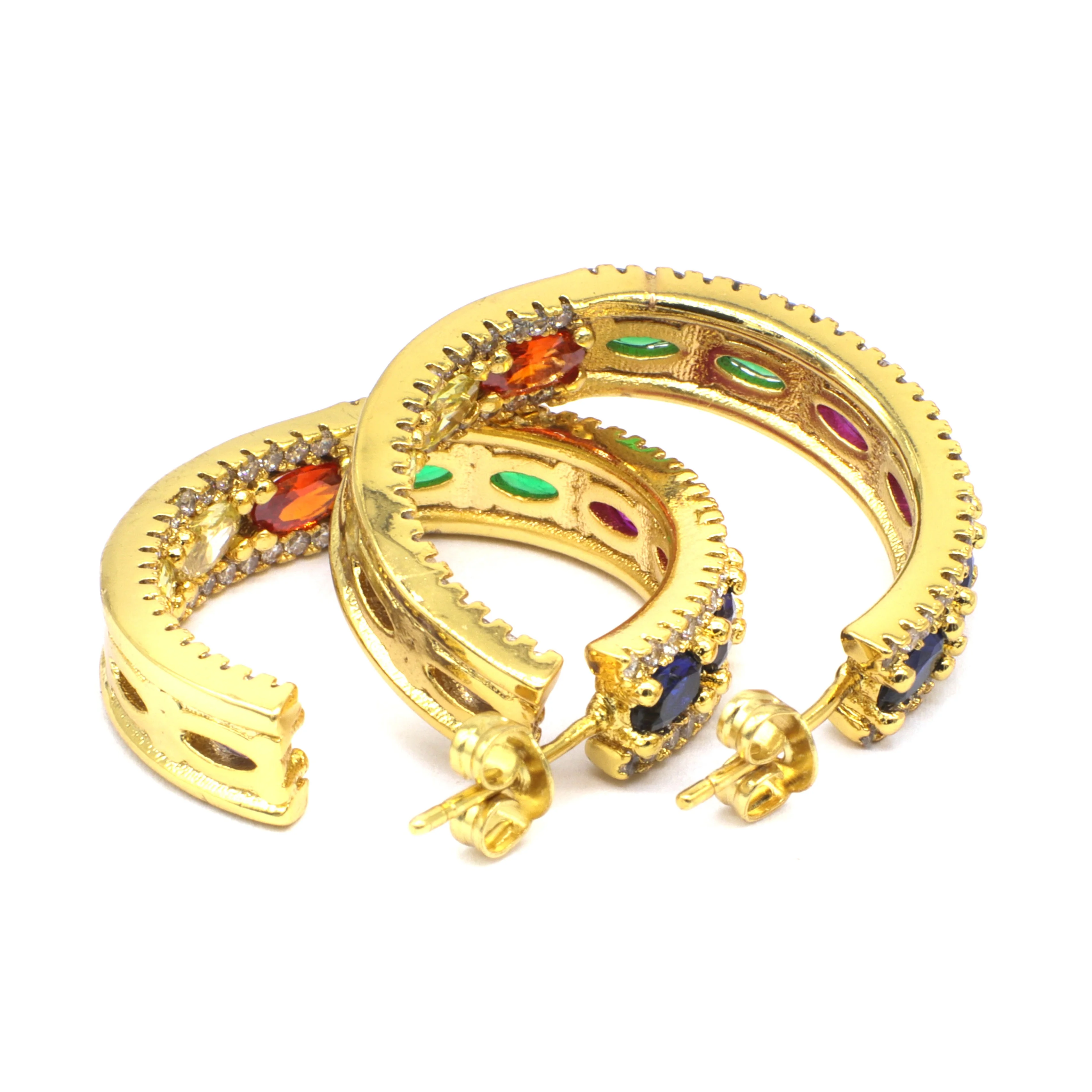 
Charm earring jewelry micro pave rainbow zircon gold plated hoop ear cuff 