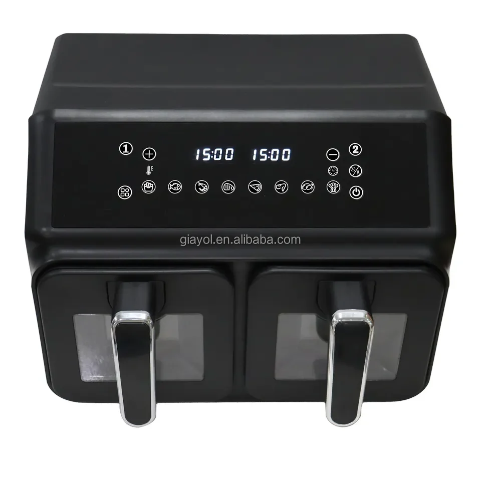GIAYOL 2400W double 2 Baskets 9liter Freidora De Aire Electric Dual Zones Digital Air fryer LED Display Control Panel Oil Free