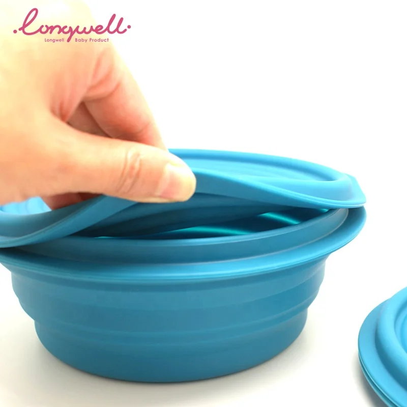 Ningbo Longwell Portable  Kids Bowl With Lid Travel Camping 2020 New Eco Food Salad Collapsible Silicone Snack Bowls Baby