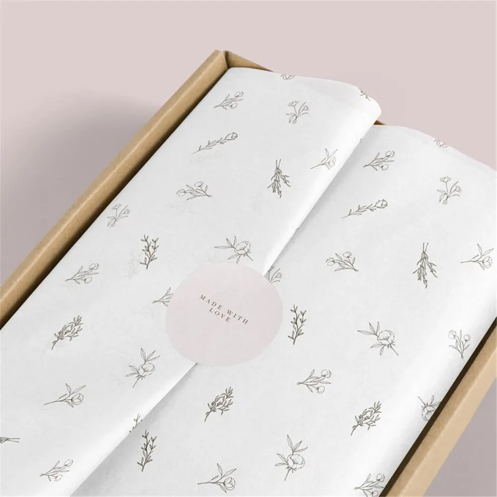 High Quality Custom Printed Stylish Logo Gift Clothes Wrapping Paper Flower Wrap Tissue Paper Craft Paper Carton Packing Wax