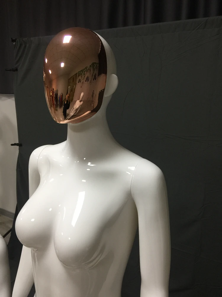 Wholesale Egg Head No Wig Gold Metal Luxury Glossy White Plating Stand Female Mannequins