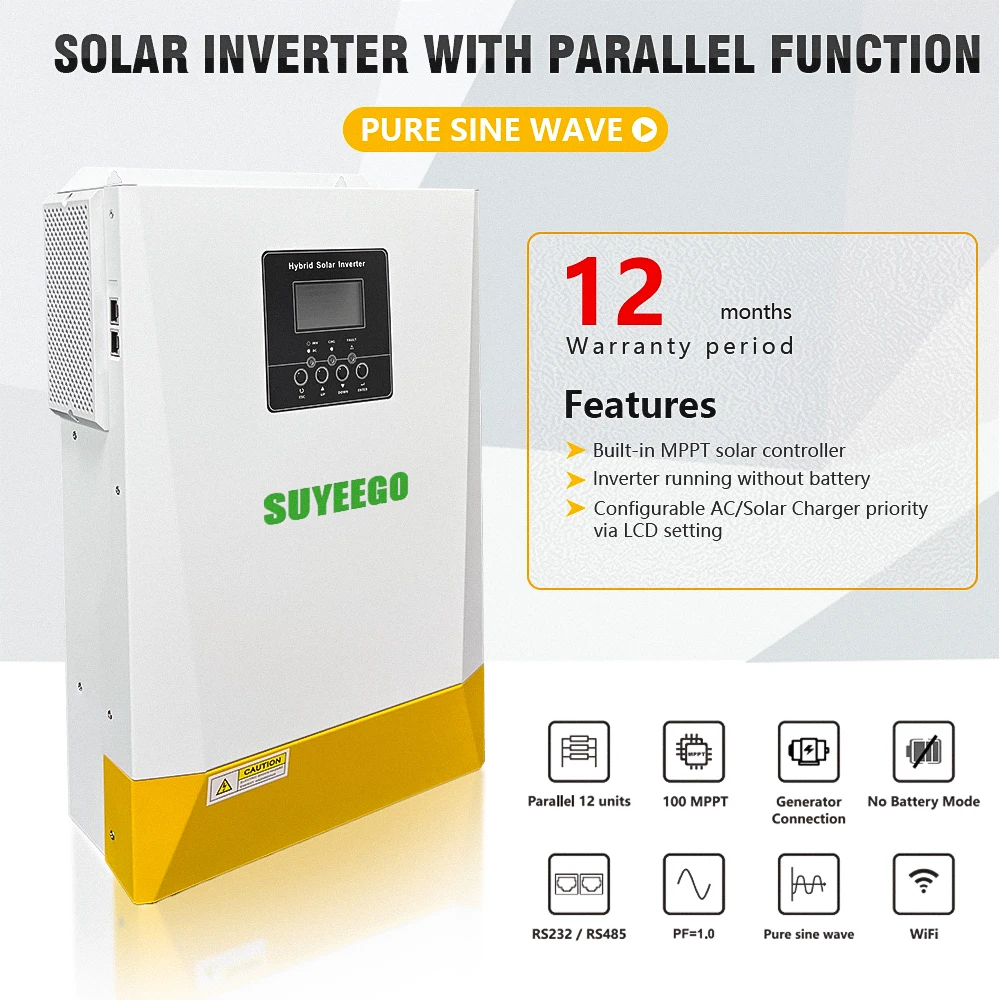 SUYEEGO 5.5kw Parallel Off Grid Pure Sine Wave Inverter Max 12 Units Dual Communication Port Hybrid Solar Inverter