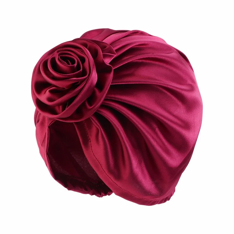 Women Emulation silk plate flower turban Muslim Decoration hat Lady beauty cosmetics in Hair cover hat
