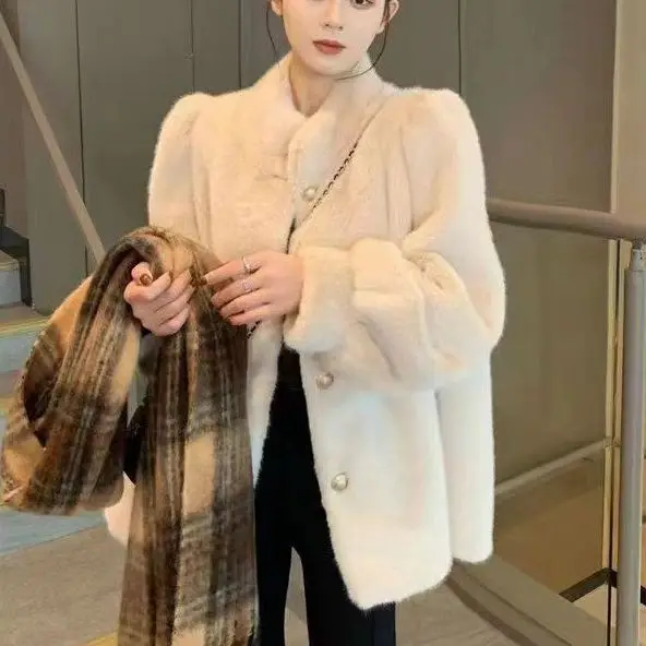 Dropshipping 2024 winter women clothing women Faux Mink Fur Trench Cozy  Coat With Lapel For women Winter Outwear