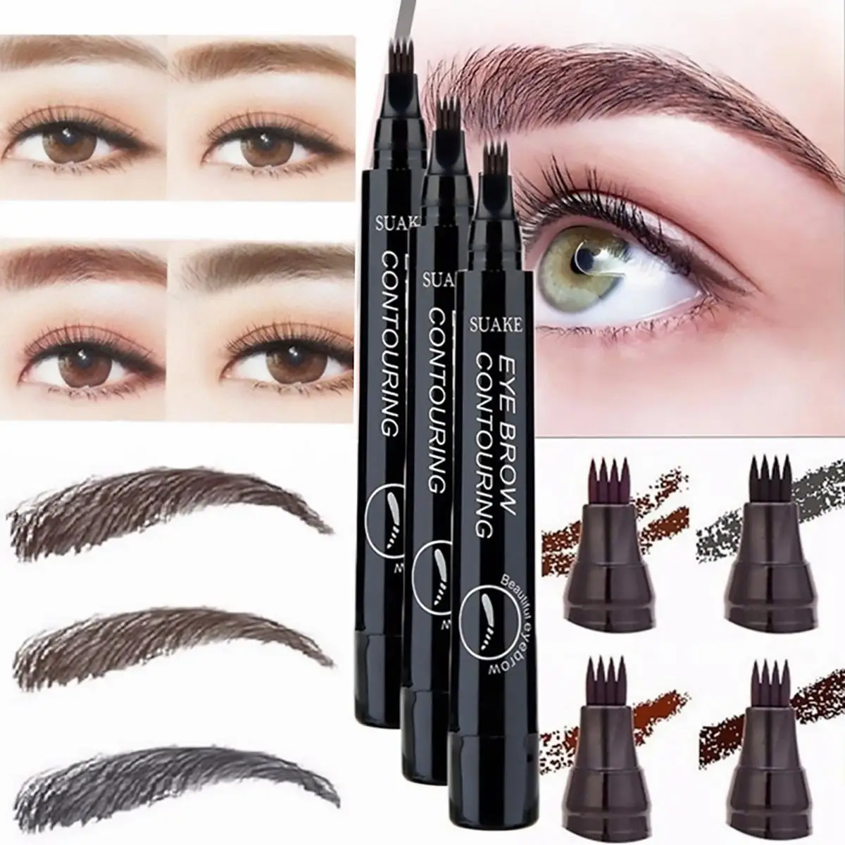 3D Microblading Eyebrow Pen Waterproof Fork Tip Eyebrow Tattoo Pencil Long Lasting Professional Fine Sketch Liquid Eye Brow Pen