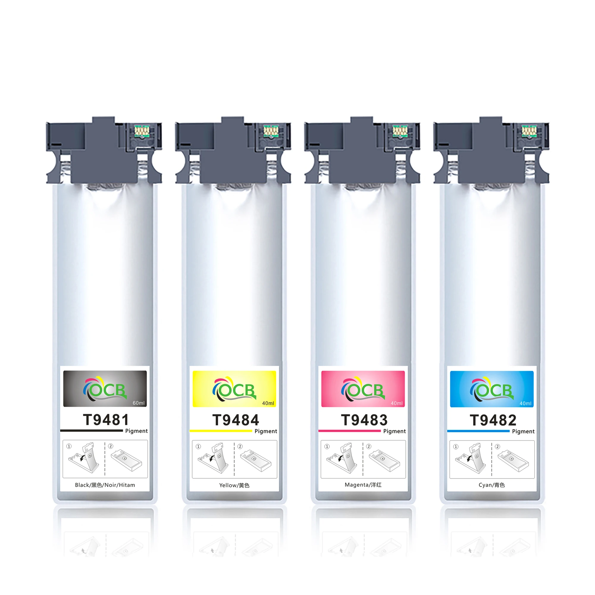 Ocbestjet T9481 T9481-T9484 Waterproof Pigment Ink Bag for Epson WF-C5290 C5790 C5210 C5710 Printer