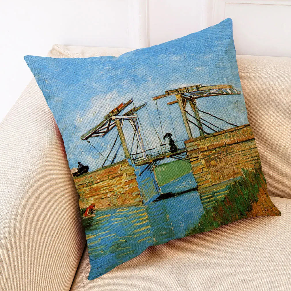 Customized Artistic European Style Oil Painting Pattern Pillow Cover Printing Linen Throw Cushion Cover
