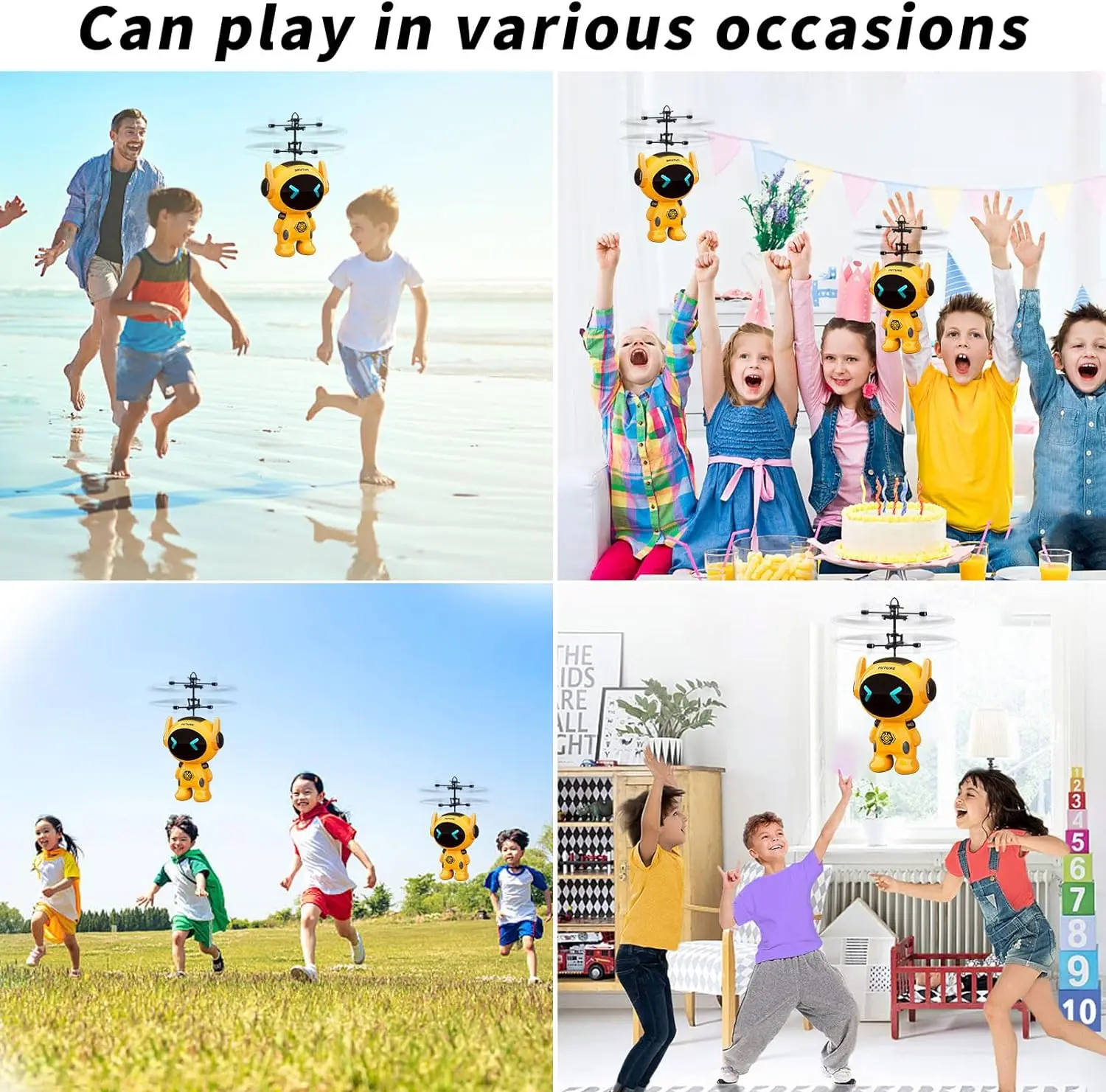 Dwi Dowellin Flying Ball RC Toys,Built-in LED RC Robot Drone Remote Control Helicopter Indoor Games Toys for Kids (Yellow)