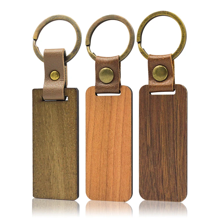 Personalized Rectangle Blank Keychain Laser Engraved Letter Wooden Tag Custom Logo Wood Keychain Engravable Wooden Gift Items