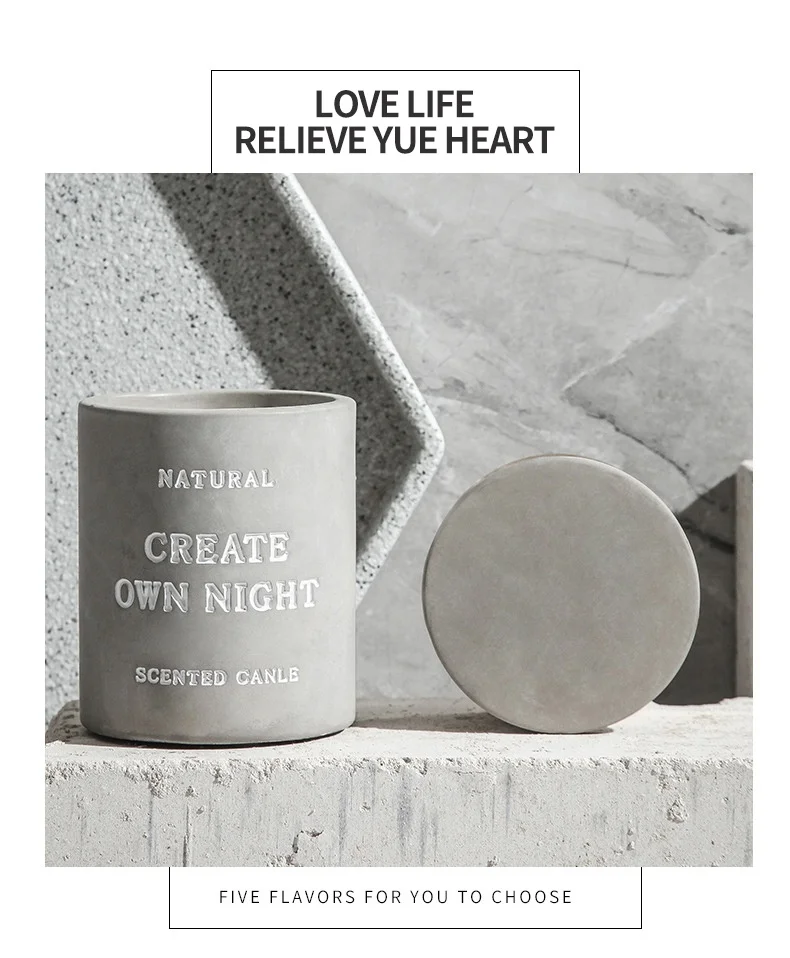 Wholesale matte concrete candle jar custom printed cement candle jars cylinder tin jars for candles vessels