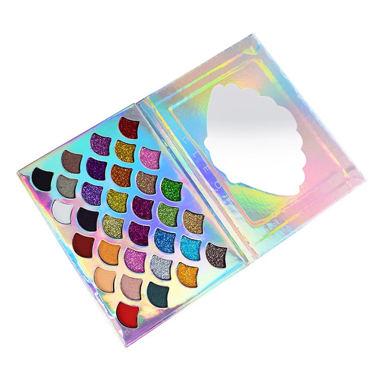 
32 Colors Fish Scale Shape Mermaid Eyeshadow Palette Waterproof OEM Glitter Eyeshadow Private Label Cosmetics 