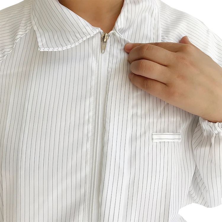 Unisex Dustproof Antistatic Garment Electronics Factory White Polyester ESD Cleanroom Working Smock