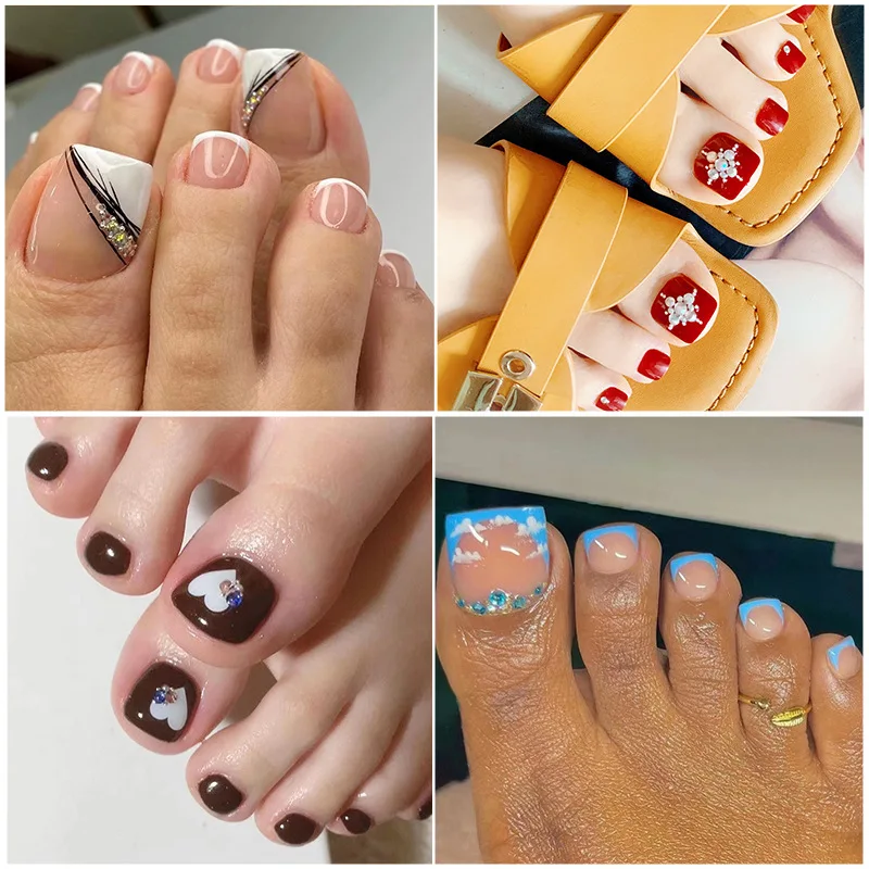 Wholesale Wearing Toe Nails for Foot Diamonds Press On False Toe Nail Tips