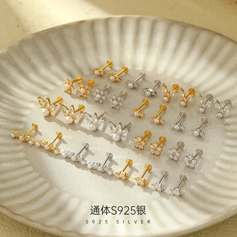 Zircon Nap Clip On Earrings 925 Sterling Silver Nap Flat Back Stud Earring Piercing Jewelry