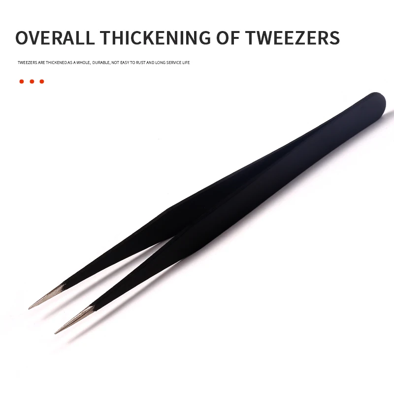 Anti Static Stainless Steel Black Nail Tweezers Curved Straight Eyelash Extension Elbow Clip Picking Rhinestones Tool Nipper