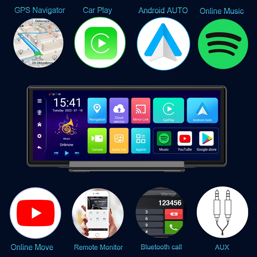 10.26 inch Car Black Box Android 13 4G ADAS Dual lens Dash Camera 1080P Recorder With Wifi GPS Navigation Dash Cam 4+64GB