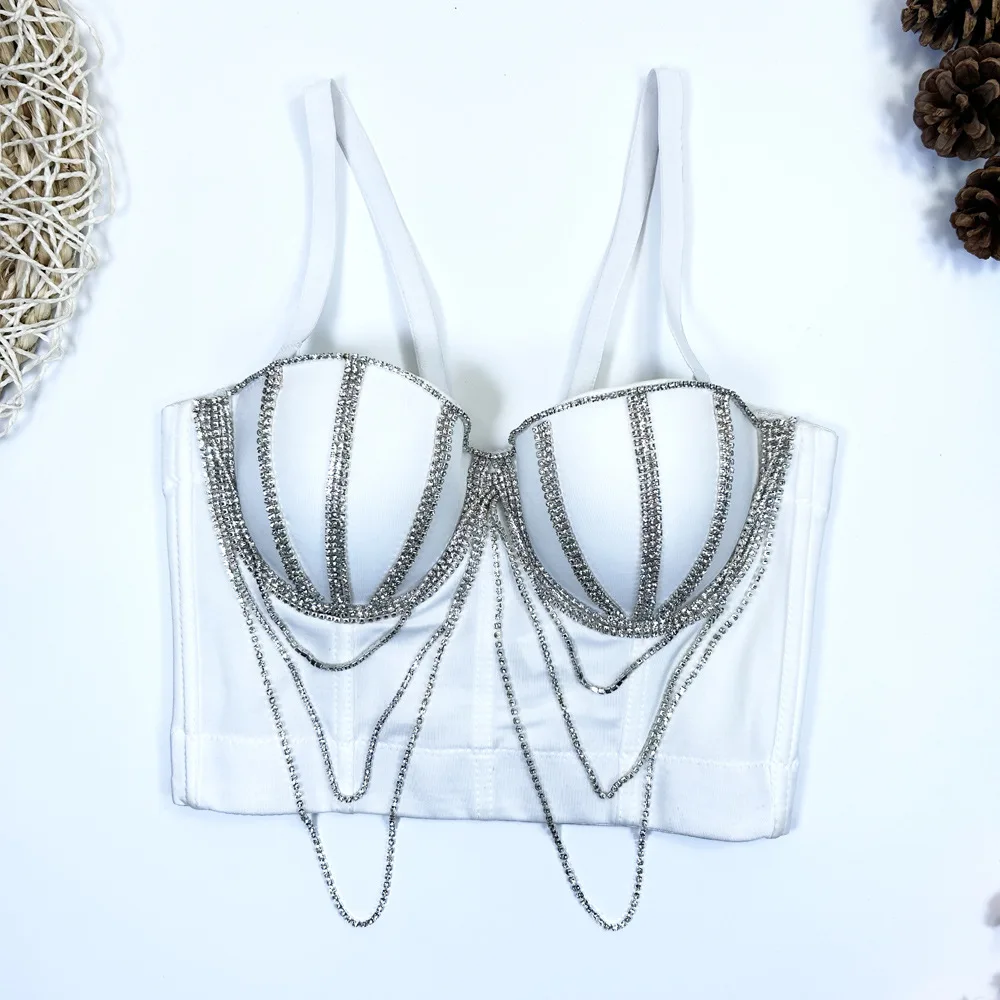 Original Design 2024 Rhinestone Chain Beaded Tube Top And Waist Short Fishbone Corset Outerwear Underwear Corset