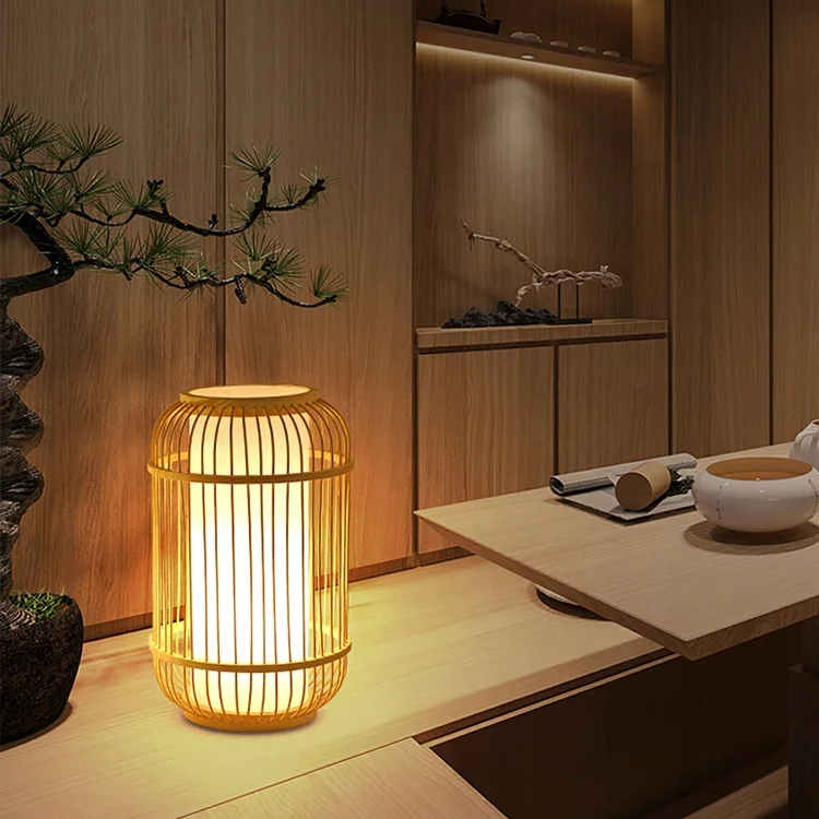 Bamboo Table Lamp,Bedroom Bedside Table Lamp,Retro Desk Lamp Reading Light Home Decor