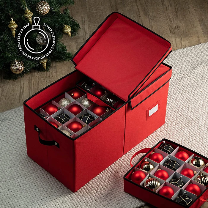 Christmas Ornaments Ball Storage Box  Fit up 128 Ball Foldable Christmas Storage Box With Removable Trays