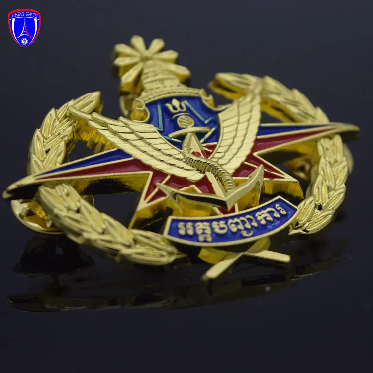 Custom Vietnam metal badge high quality 3D badge golden Cambodian badge enamel pin