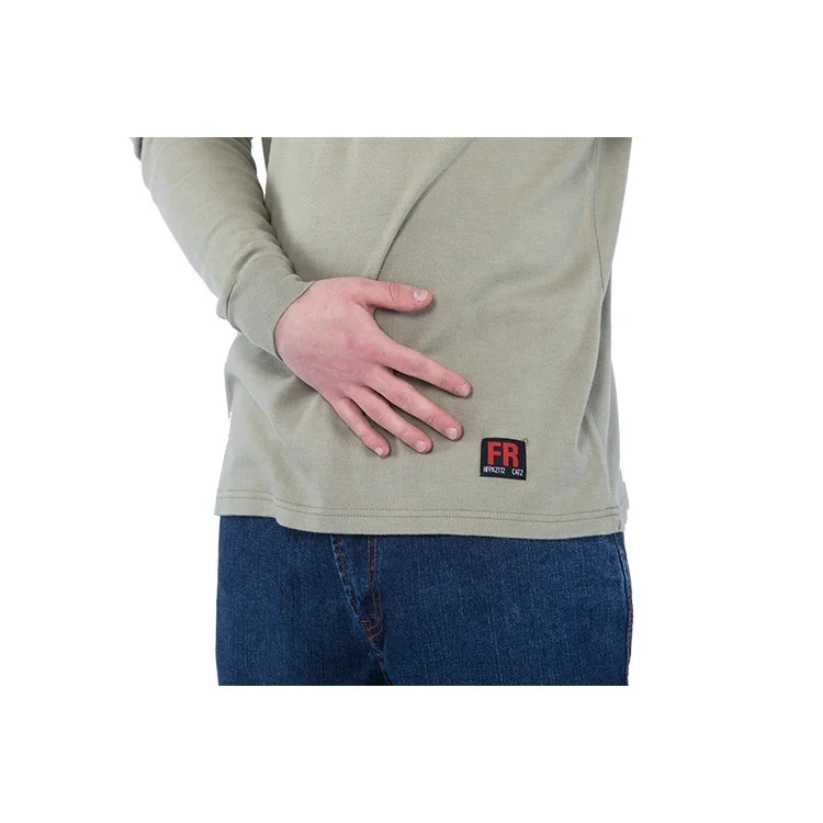 FR T-shirt  Flame Resistant 100% Cotton  Khaki Henley T-shirt