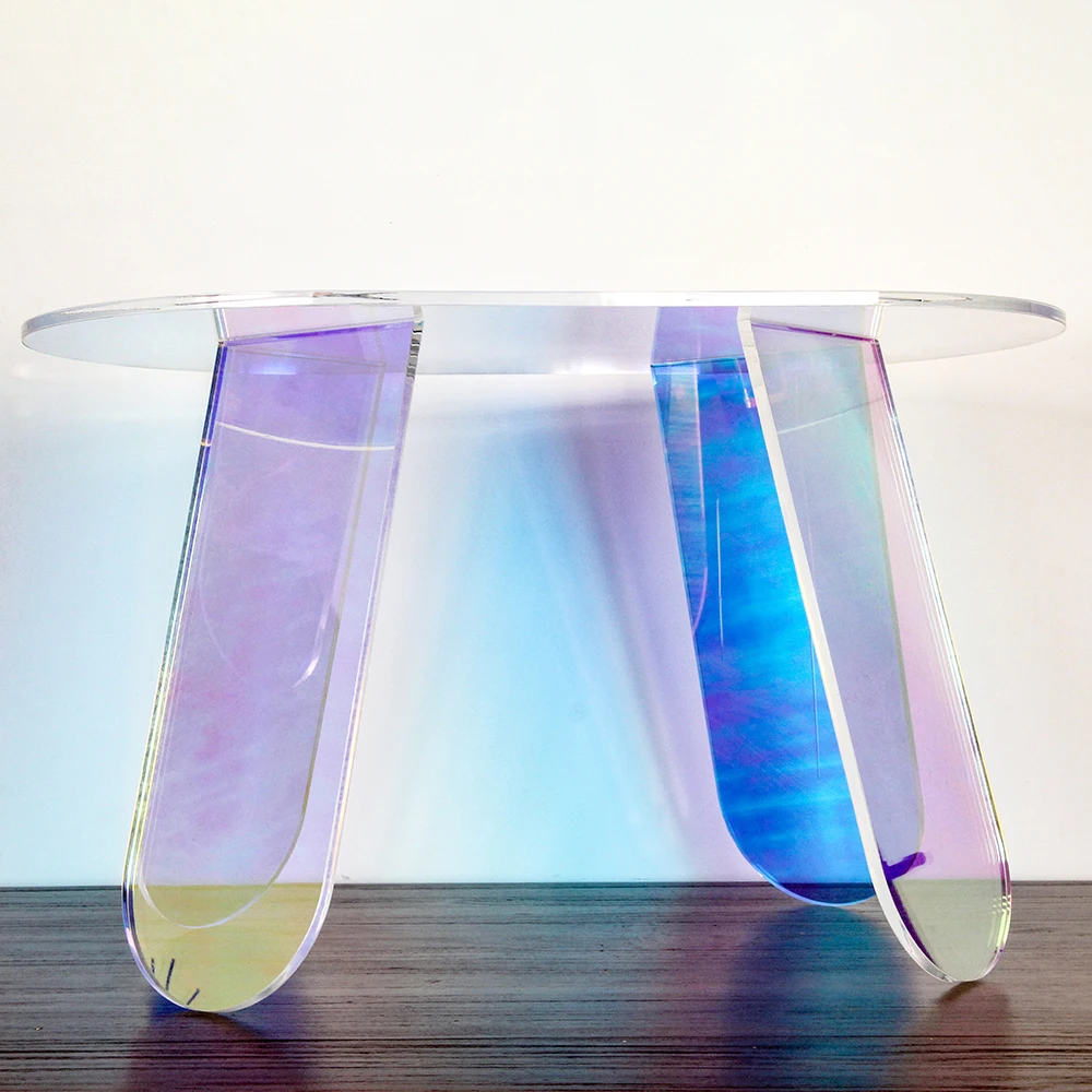 HOMESWEET Oval Iridescent Acrylic Coffee Table Plexiglass Cheap Coffee  Side Tables For Living Room Modern Furniture